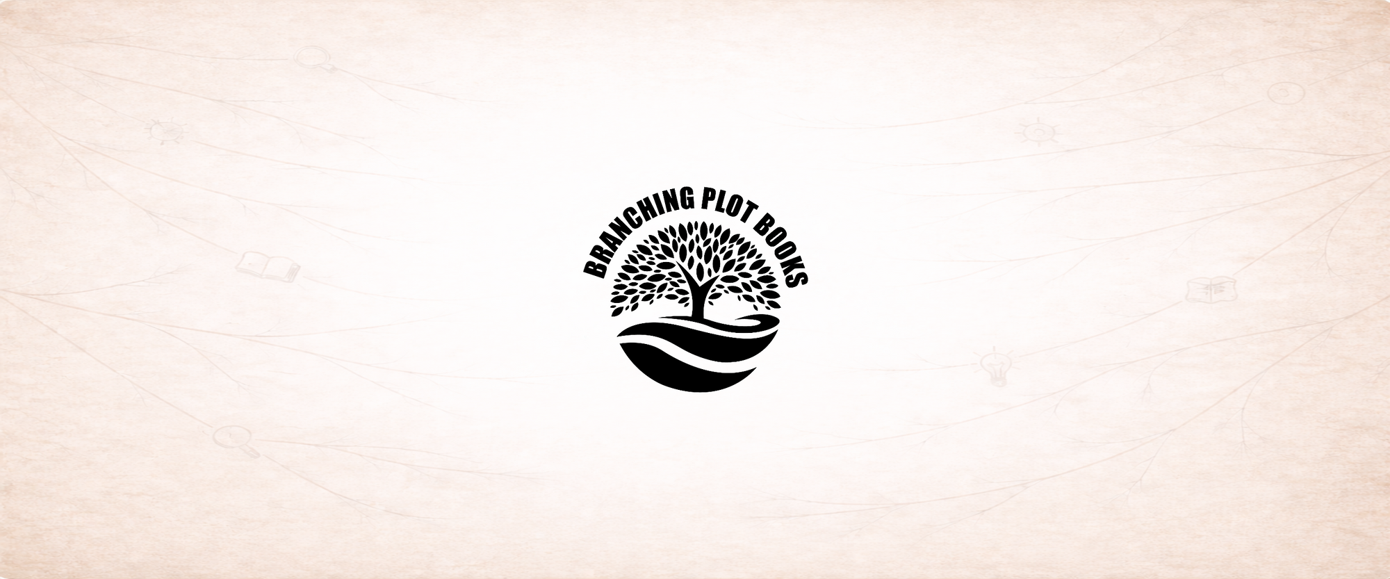 The official Branching Plot Books logo, featuring a stylized tree with many leaves growing from a curved base, symbolizing the ever-changing nature of storytelling.